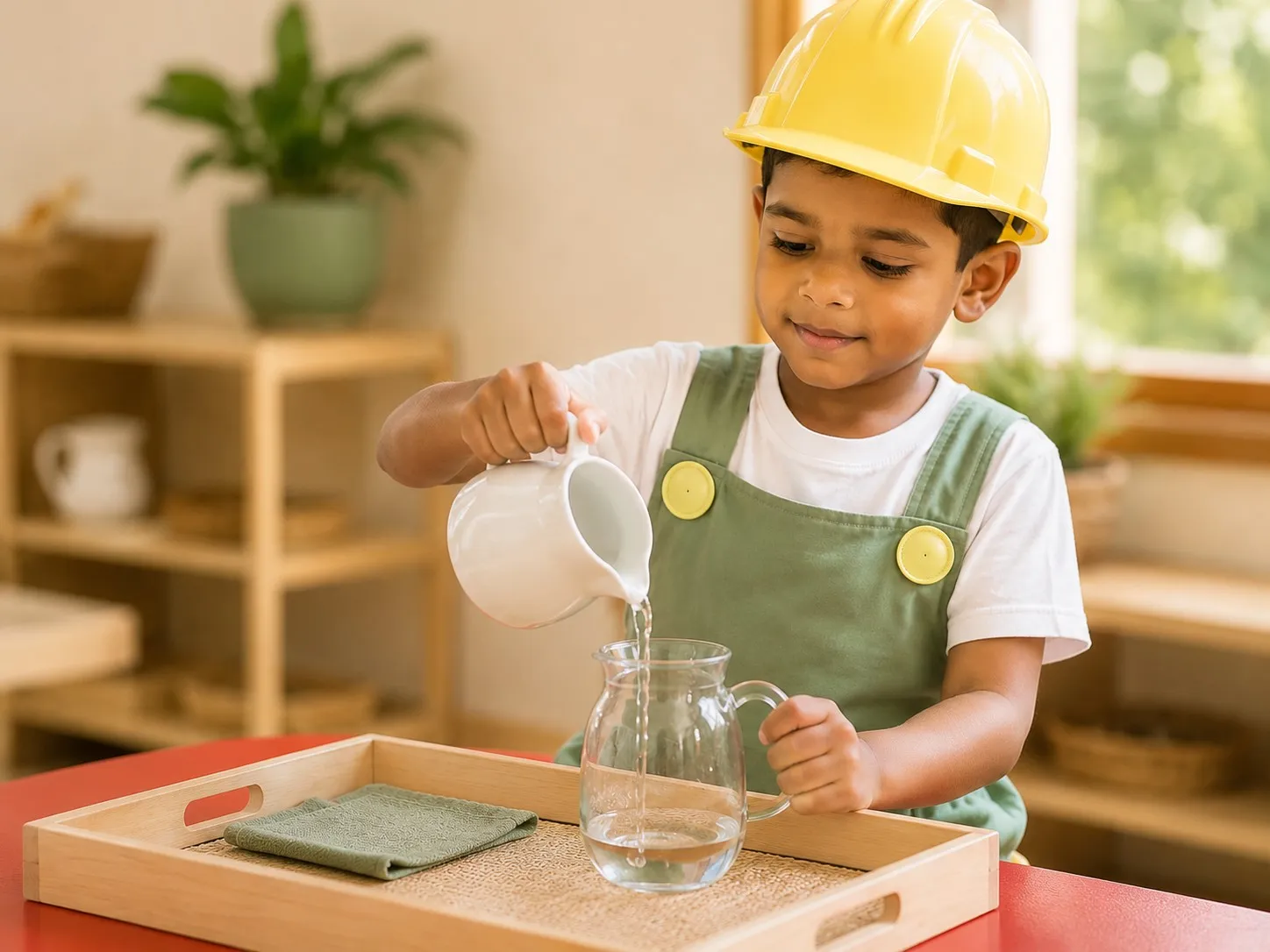 A child practising a practical-life skill at MIMS.