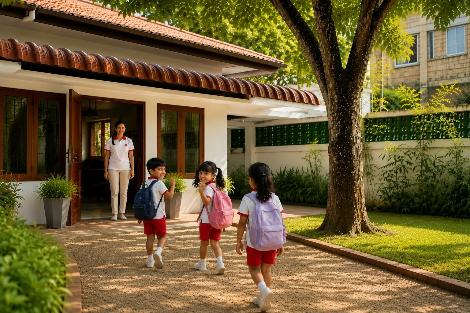 A warm establishing view of the MIMS school in Ratmalana.